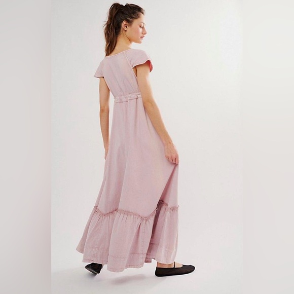 Free People Roucha Denim Maxi Dress In Pale Mauve Size XS - Picture 7 of 16